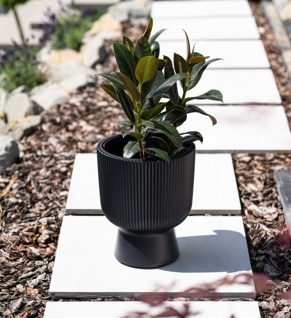 Blumentopf Blumenkübel Pflanzentopf Milly mit Einsatz Gerillt Rippen-Design -  DBMIG 300 antracyt