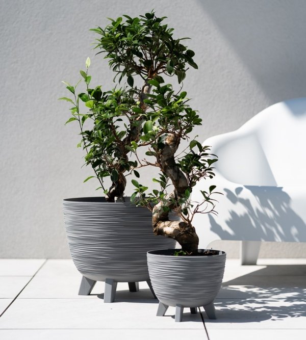 Blumentopf Pflanzschale Blumenkübel mit Füßen Pflanztopf Pflanzkübel Riffel - ⌀39,5cm Grau