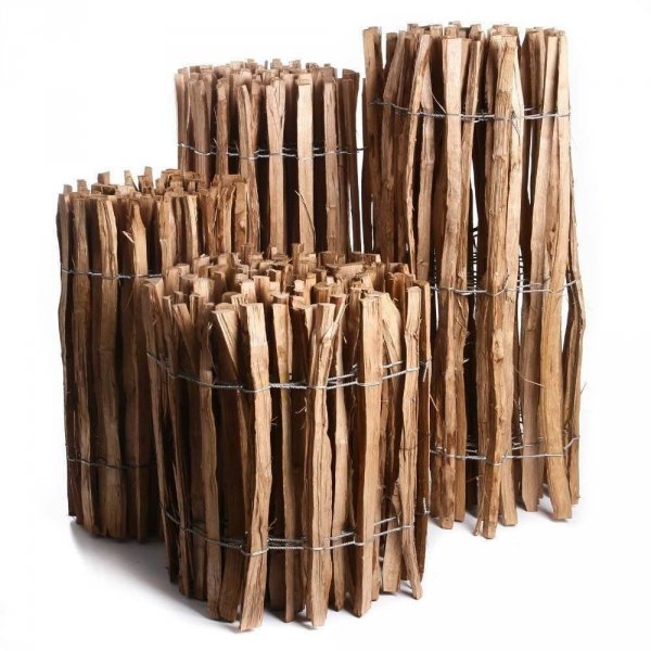Staketenzaun Holzzaun Haselnussholz imprägniert - 1m x 5m, Lattenabstand  7-8cm