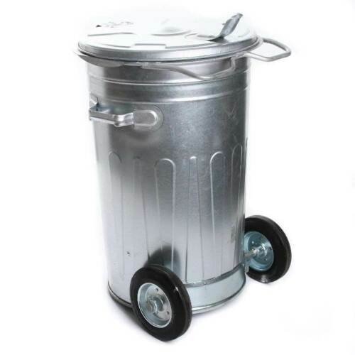 Mülltonne verzinkt Müllbehälter 80L mit Deckel Behälter Abfalltonne Stahl mit Rädern