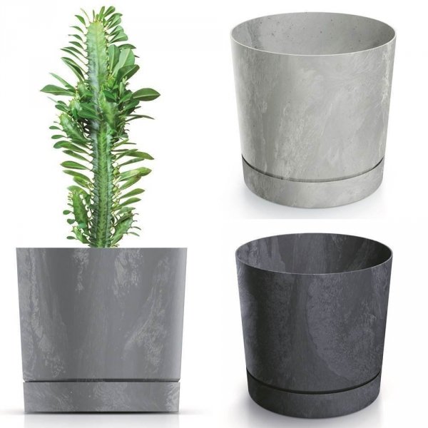 Blumentopf Blumenkübel Rund Beton Effect mit Untersetzer - 110 Anthrazit