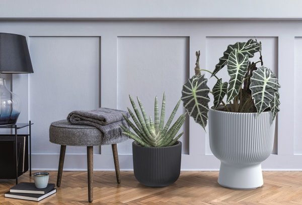 Blumentopf Blumenkübel Pflanzentopf Milly mit Einsatz Gerillt Rippen-Design -  DBMIG240 grau