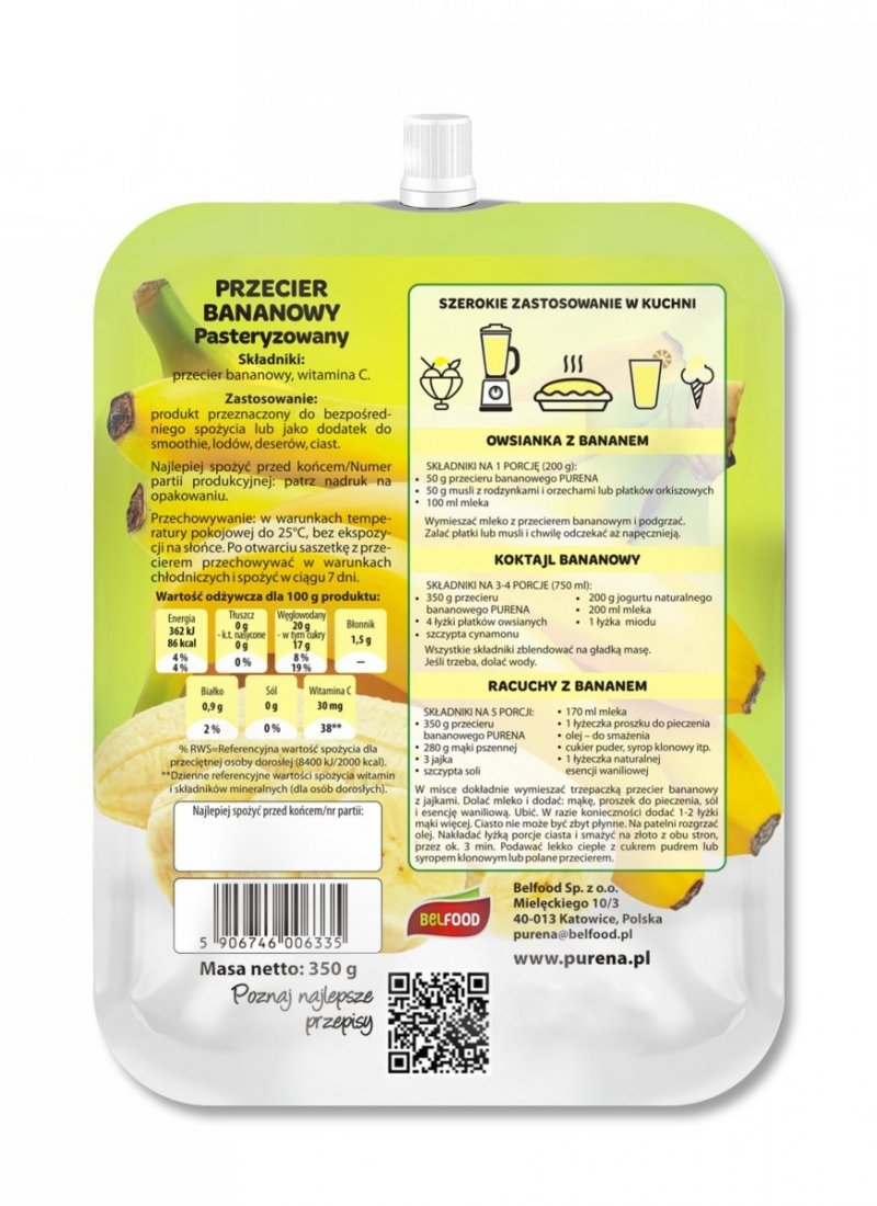 Przecier mus owocowy 100% bez cukru bananowy  350g