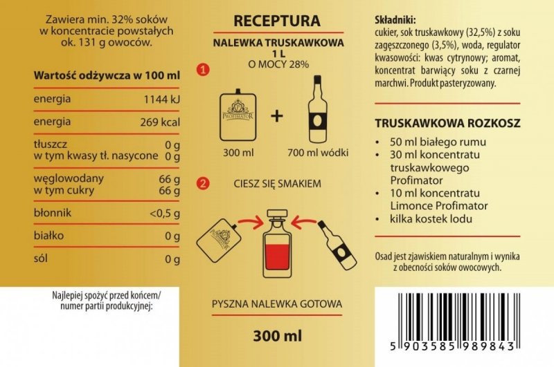 Bezalkoholowy koncentrat do przygotowywania napojów alkoholowych TRUSKAWKA box 9x300ml