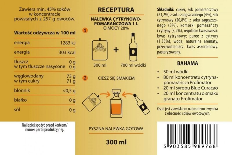 Bezalkoholowy koncentrat do przygotowywania napojów alkoholowych CYTRYNA-POMARAŃCZA box 9x300ml