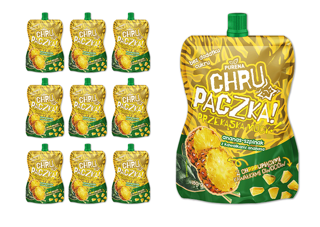 Chrupaczka przekąska ananas-szpinak z kawałkami ananasa 180g x 10sztuk