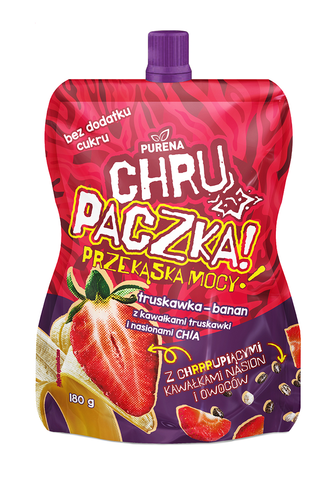 Chrupaczka przekąska truskawka-banan z kawałkami truskawki i nasionami chia 180g x 10szt 