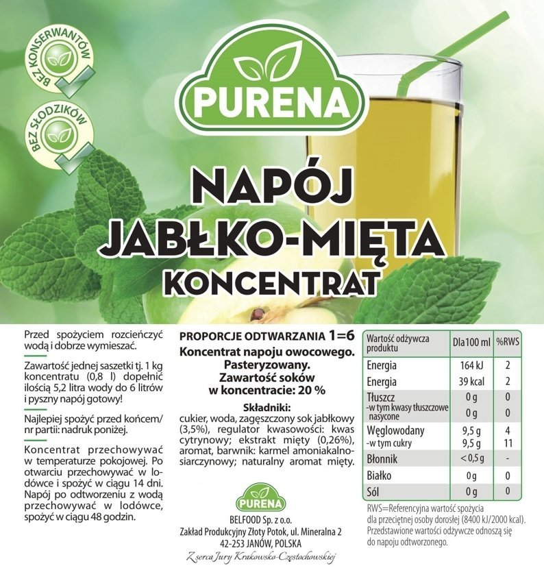 Napój jabłko-mięta koncentrat 1kg na 6l