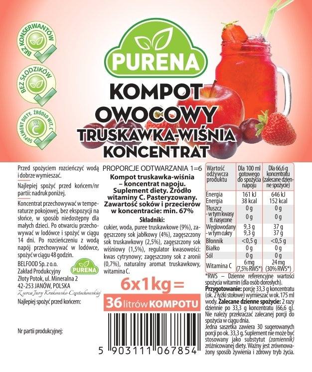 Kompot truskawka-wiśnia koncentrat 3x1kg na 18l