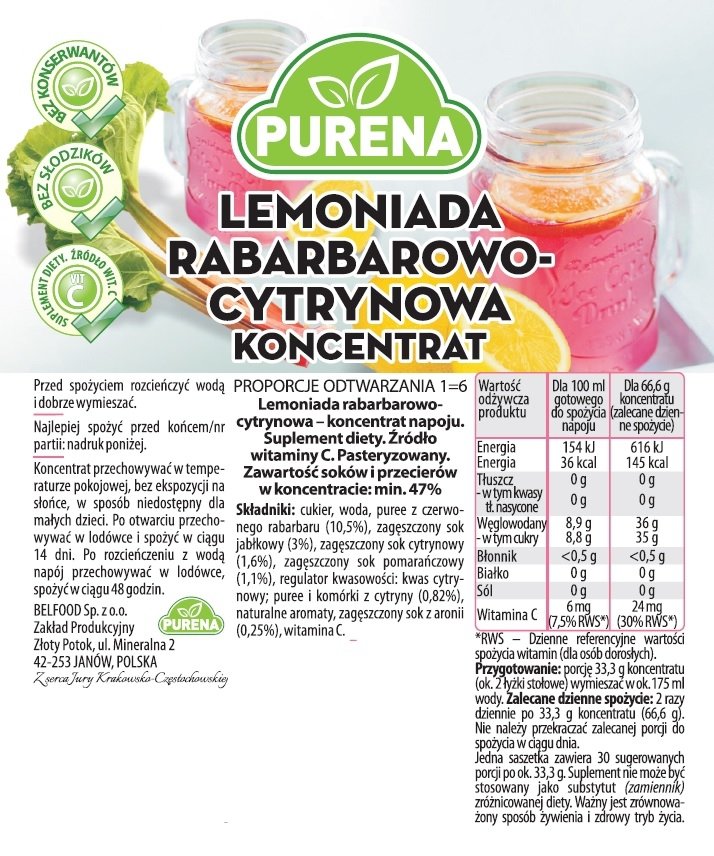 Lemoniada rabarbarowo - cytrynowa koncentrat 1kg na 6l