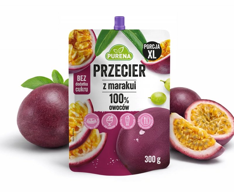 Przecier mus owocowy z marakui bez cukru PURENA 300 g x 10 sztuk