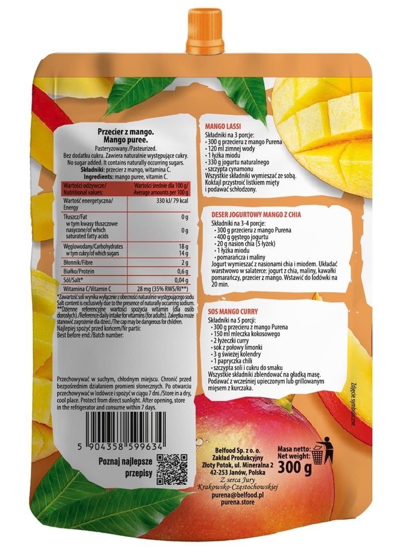Przecier mus owocowy 100% z mango 300g x 10sztuk