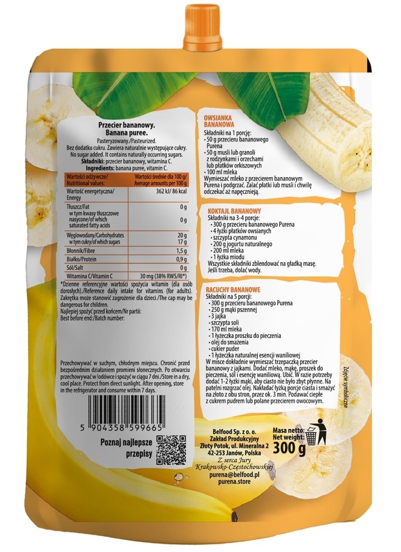 Przecier mus owocowy 100% bez cukru bananowy  300g