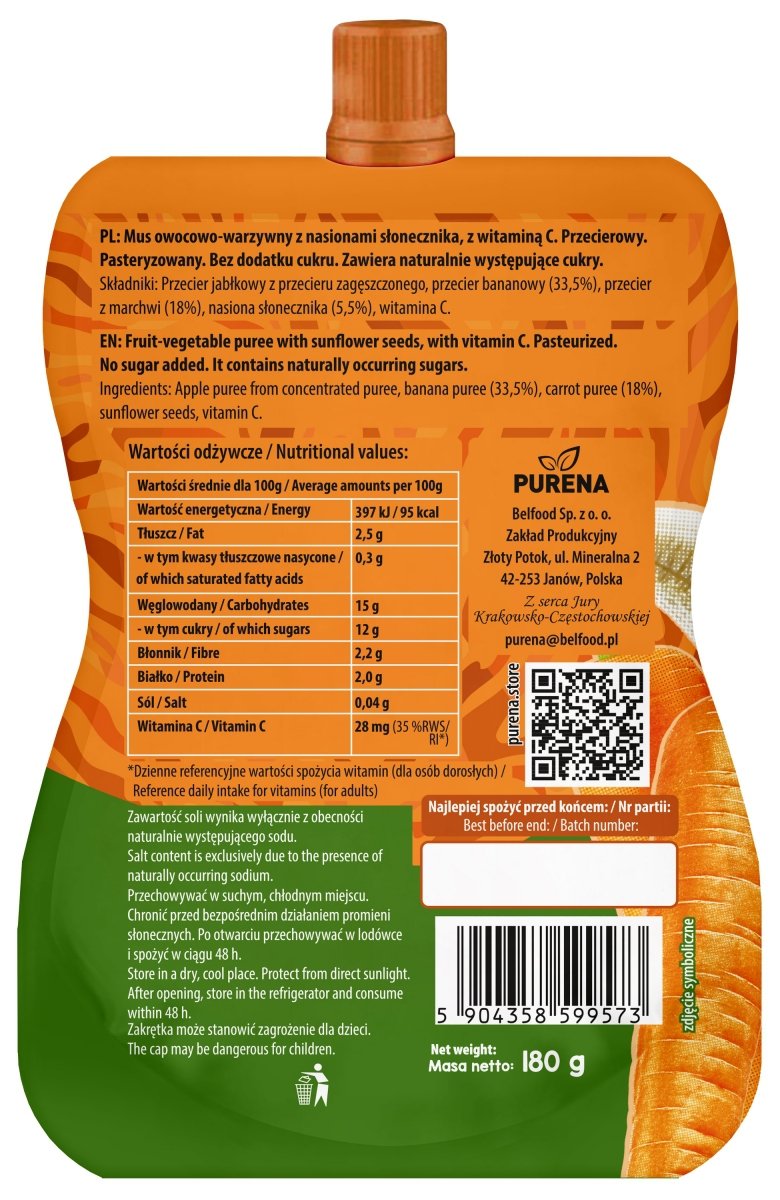 Chrupaczka przekąska marchew-banan ze słonecznikiem 180g