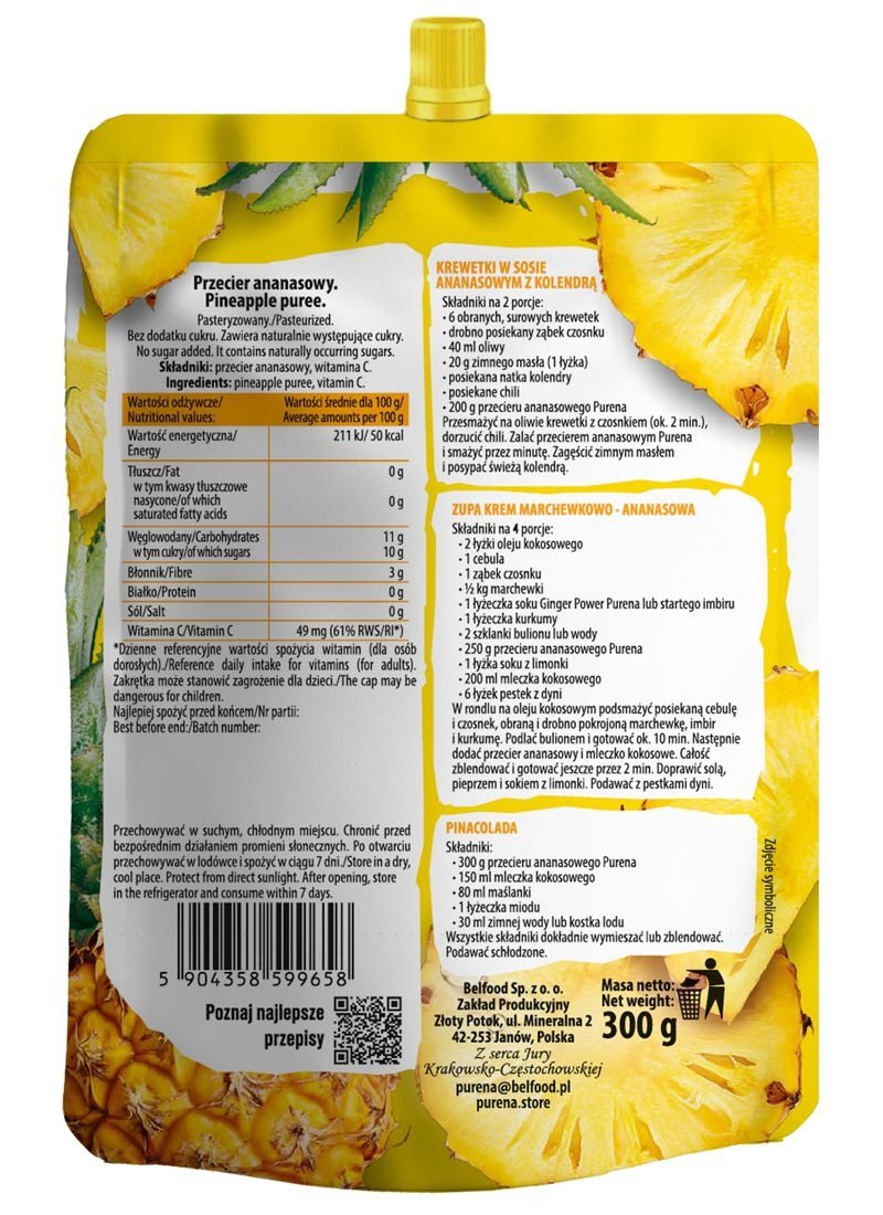 Przecier mus owocowy 100% bez cukru z ananasa 300g 
