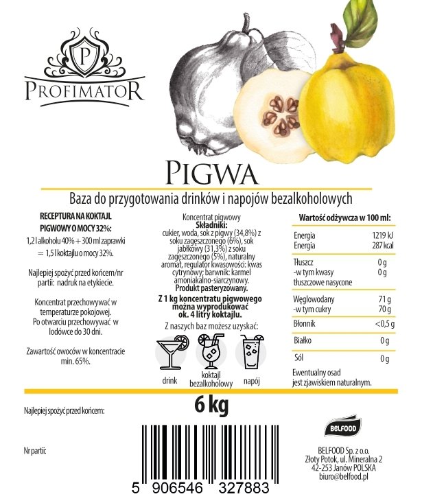 Baza do drinków i bezalkoholowych koktajli PIGWA box 6kg