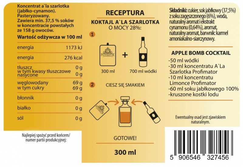 Bezalkoholowy koncentrat do przygotowywania napojów alkoholowych A'LA SZARLOTKA box 9x300ml