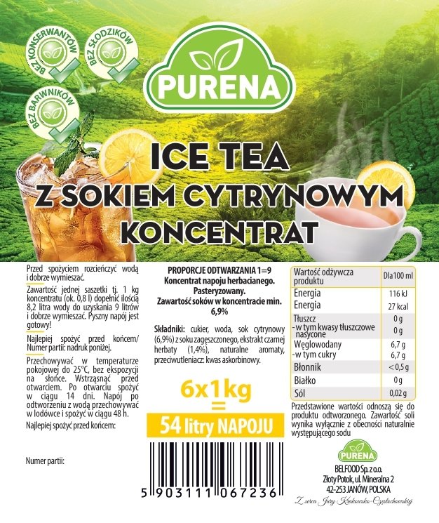 Baza syrop koncentrat do napoju herbacianego ICE TEA PURENA 1kg na 9 L
