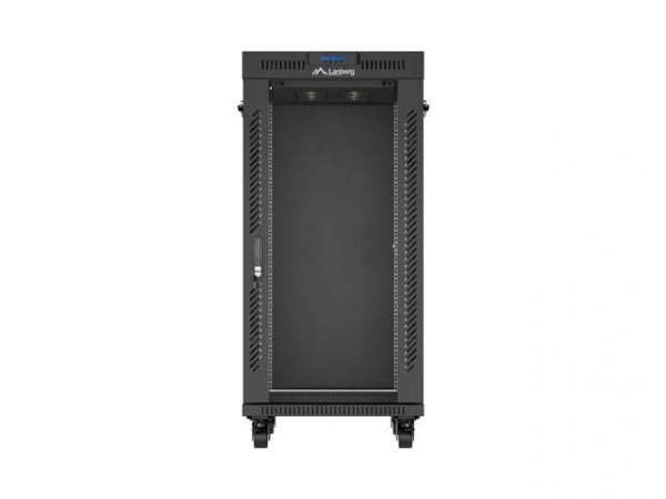 Lanberg Szafa instalacyjna rack stojąca 19" 24U  600x800 czarna drzwi przeszklone LCD ( Flat pack) V2