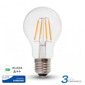 Żarówka LED V-TAC SAMSUNG CHIP 6W E27 Filament A++ A60 VT-256 2700K 806lm 3 Lata Gwarancji