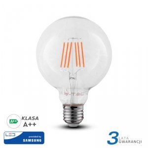 Żarówka LED V-TAC SAMSUNG CHIP 6W E27 Filament G125 VT-287 2700K 806lm 3 Lata Gwarancji