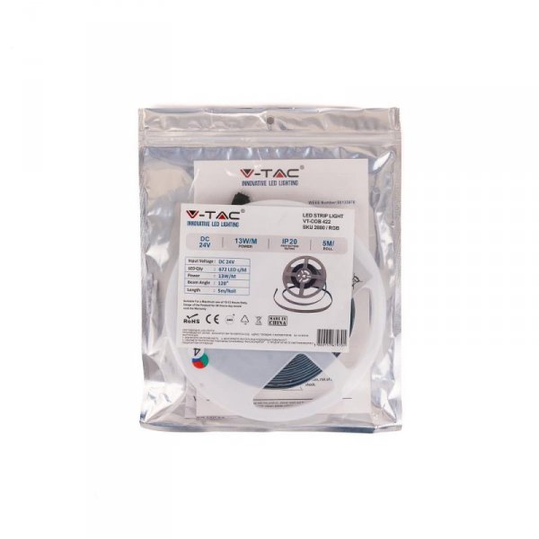 Taśma LED V-TAC bezpunktowa COB 420LED 24V IP20 5mb 13W/m VT-COB RGB
