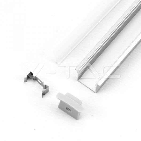 Profil Aluminiowy V-TAC 2mb Anodowany, Klosz Mleczny, Wpuszczany, Na dwie taśmy VT-8119 5 Lat Gwarancji
