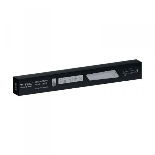 Oprawa podszafkowa V-TAC 1,5W LED czarna czujnik ruchu ładowanie USB 30cm VT-8141 3000K 110lm