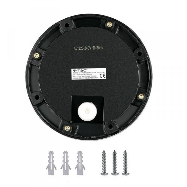 Oprawa Schodowa 2W LED V-TAC Czarna Okrągła 230V IP65 VT-1142 4000K 80lm