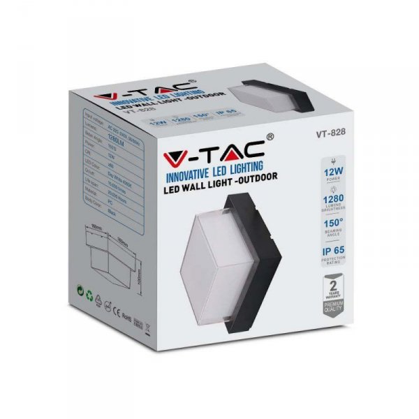 Oprawa V-TAC 12W LED IP65 Czarny Kwadrat VT-828 3000K 1200lm