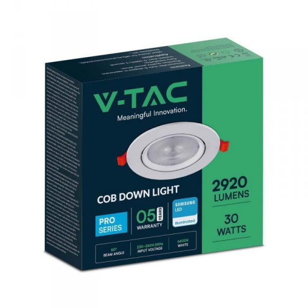 Oprawa V-TAC LED Downlight SAMSUNG CHIP 30W Ruchoma VT-2-30 6500K 2920lm 5 Lat Gwarancji