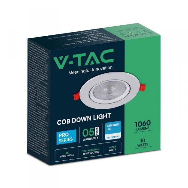 Oprawa V-TAC LED Downlight SAMSUNG CHIP 10W Ruchoma VT-2-10 4000K 1075lm 5 Lat Gwarancji