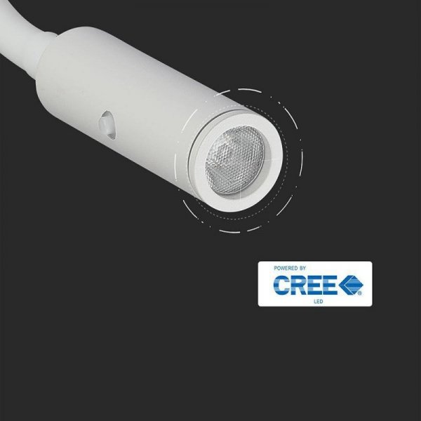 Oprawa LED V-TAC 3W Kinkiet Hotel Łóżko Włącznik Biały COB CREE VT-2913 3000K 180lm 3 Lata Gwarancji