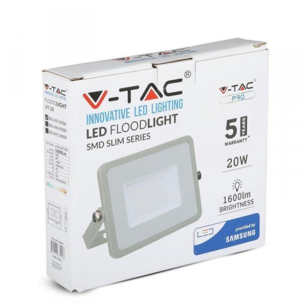 Projektor LED V-TAC 20W SAMSUNG CHIP Szary VT-20-G 4000K 1600lm 5 Lat Gwarancji