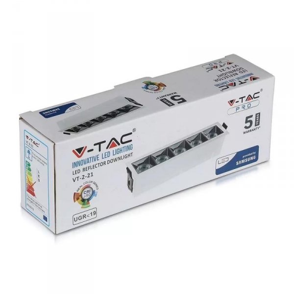 Oprawa V-TAC Downlight SAMSUNG CHIP 20W UGR19 CRI90+ 12st VT-2-21 2700K 1600lm 5 Lat Gwarancji