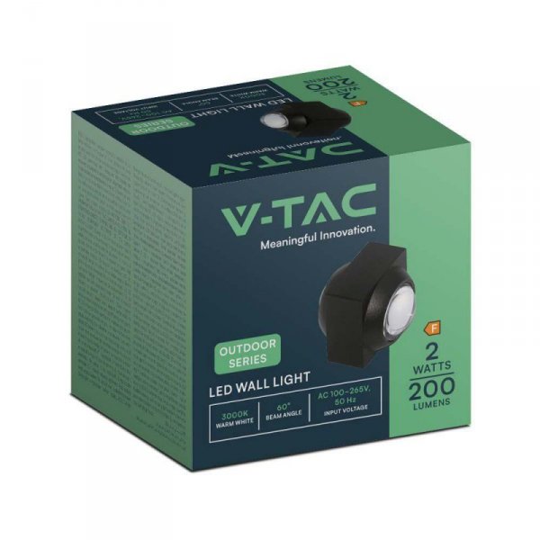 Oprawa Ścienna Góra Dół V-TAC 2W LED IP54 Czarna VT-2503 3000K 200lm