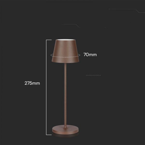 Lampka Biurkowa Nocna V-TAC 1,5W LED Ładowanie Ściemnianie IP54 Brąz, Corten VT-7997 3000K 150lm