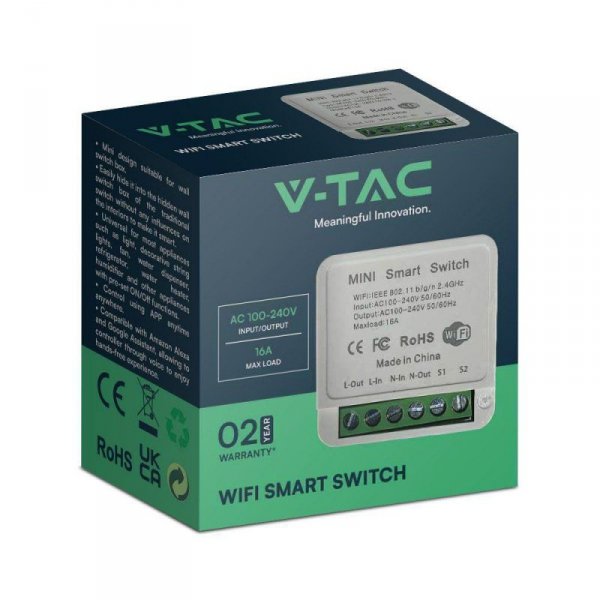 Bezprzewodowy włącznik switch WI-FI V-TAC 2x5A dopuszkowy Smart Life tuya Alexa Google Home VT-5102