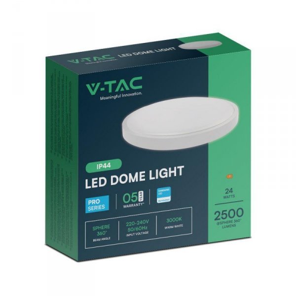 Plafon V-TAC 24W LED SAMSUNG CHIP Okrągły 29cm Natynkowy IP44 Biały VT-8624 3000K 2500lm 5 Lat Gwarancji