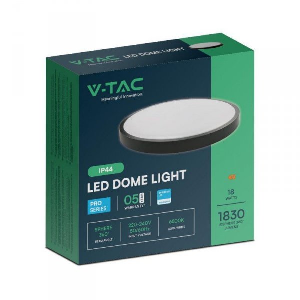 Plafon V-TAC 18W LED SAMSUNG CHIP Okrągły 25cm Natynkowy IP44 Czarny VT-8618B 4000K 1830lm 5 Lat Gwarancji