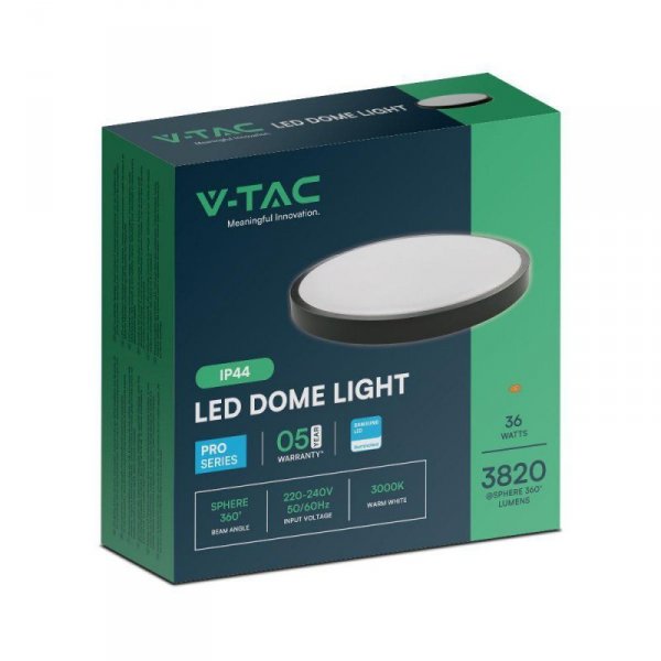 Plafon V-TAC 36W LED SAMSUNG CHIP Okrągły 35cm Natynkowy IP44 Czarny VT-8630B 3000K 3820lm 5 Lat Gwarancji
