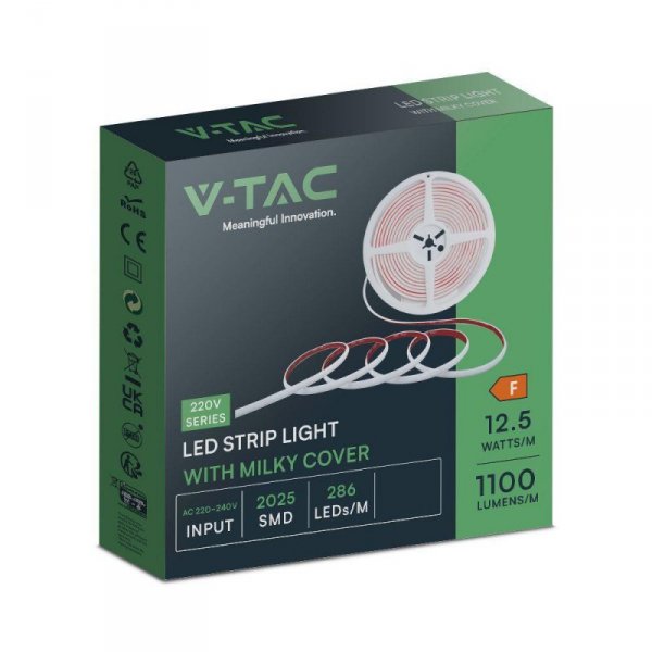 Taśma LED 230V V-TAC Bezpunktowa COB 286LED/m 12,5W/m Rolka 5mb VT-2025 286-5M 6500K 1100lm