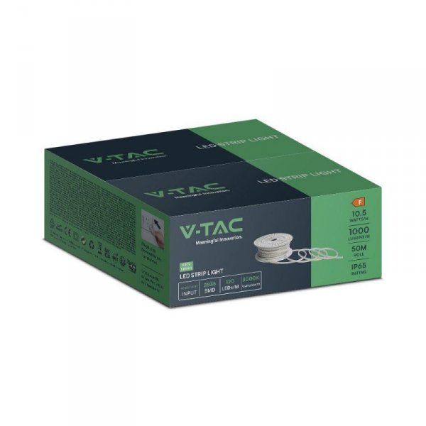 Taśma LED 230V V-TAC RĘKAW IP65 120LED/m 10,5W/m Rolka 50mb VT-2835 121-50M 3000K 1000lm