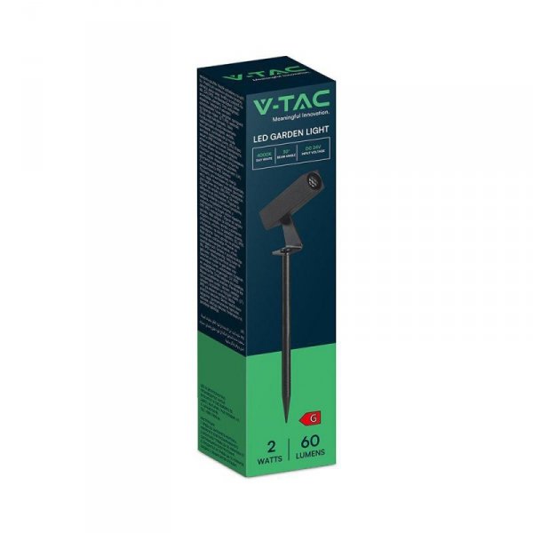 Oprawa gruntowa ogrodowa wbijana aluminiowa V-TAC 2W LED IP65 czarna kwadrat VT-10182 4000K 60lm 3 lata gwarancji