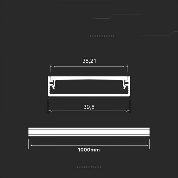Profil do LED zestaw, ALU anodowany V-TAC 2mb klosz mleczny 39,8x9,8mm VT-71001 5 lat gwarancji