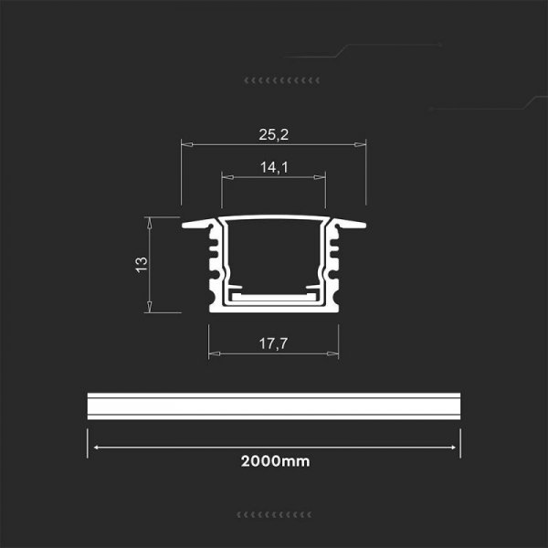 Profil do LED zestaw, ALU anodowany wpuszczany V-TAC 2mb klosz mleczny 17,7x13mm VT-71006 5 lat gwarancji