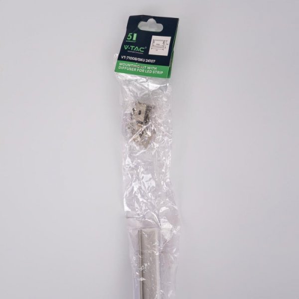 Profil do LED zestaw, ALU anodowany V-TAC 2mb klosz mleczny 17x10mm VT-71008 5 lat gwarancji