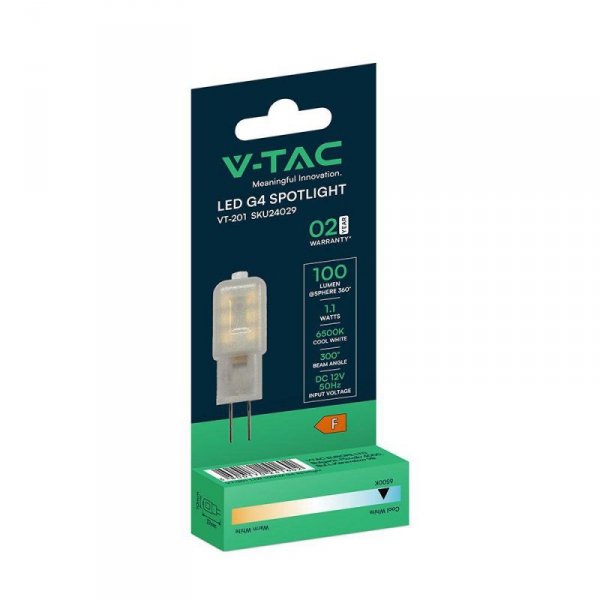 Żarówka LED V-TAC 1,1W G4 12V VT-201 6500K 100lm