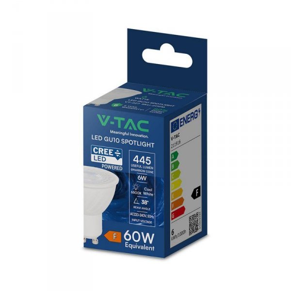 Żarówka LED V-TAC CREE CHIP 6W GU10 38st VT-227 6500K 445lm 6 lat gwarancji