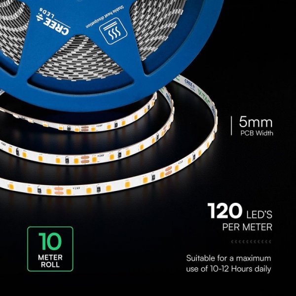 Taśma LED V-TAC CREE CHIP SMD2835 1200LED 24V IP20 2xPCB szerokość 5mm VT-2835 3000K 760lm 6 lat gwarancji